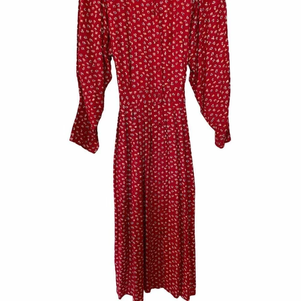 Vintage 80s Phool India Red Button down Tie back Maxi Keyhole Dress L